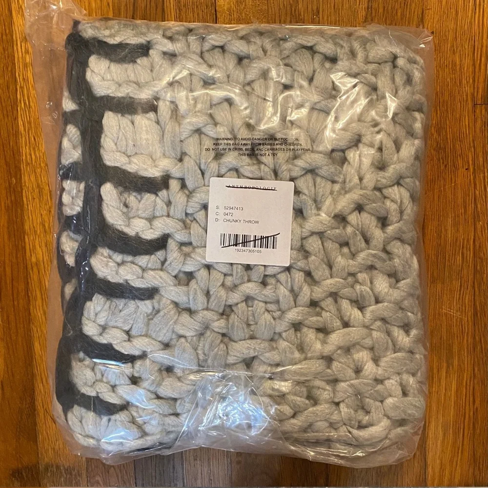 Anthropologie Chunky Throw Blanket, NWT in Sealed Bag, Grey, Approx. 60” x 50”